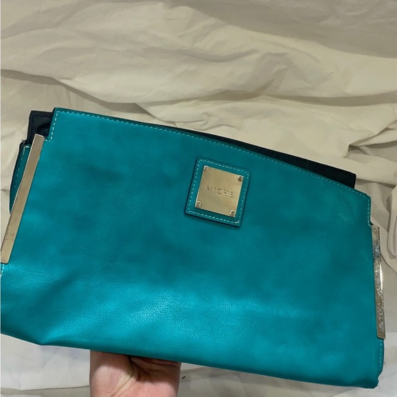 Miche Green and Blue Clutch with Textured Fabric and Gold Hardware - Picture 7 of 8